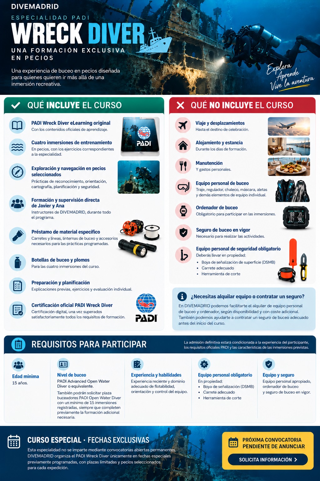 PADI WRECK DIVER - CURSO DE BUCEO EN PECIOS o BARCOS HUNDIDOS - DIVEMADRID