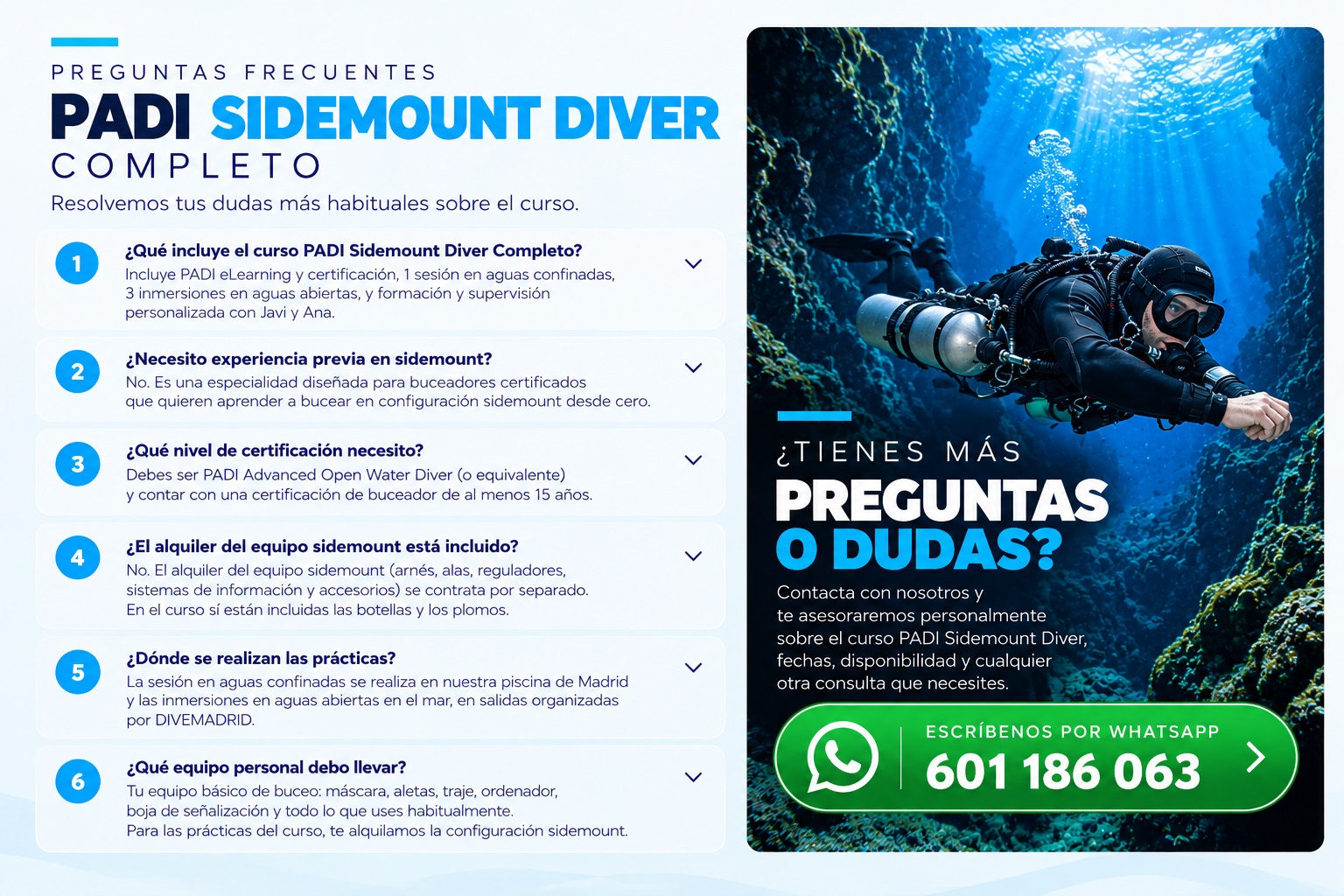 Curso PADI Sidemount Diving - DIVEMADRID - BUCEO MADRID