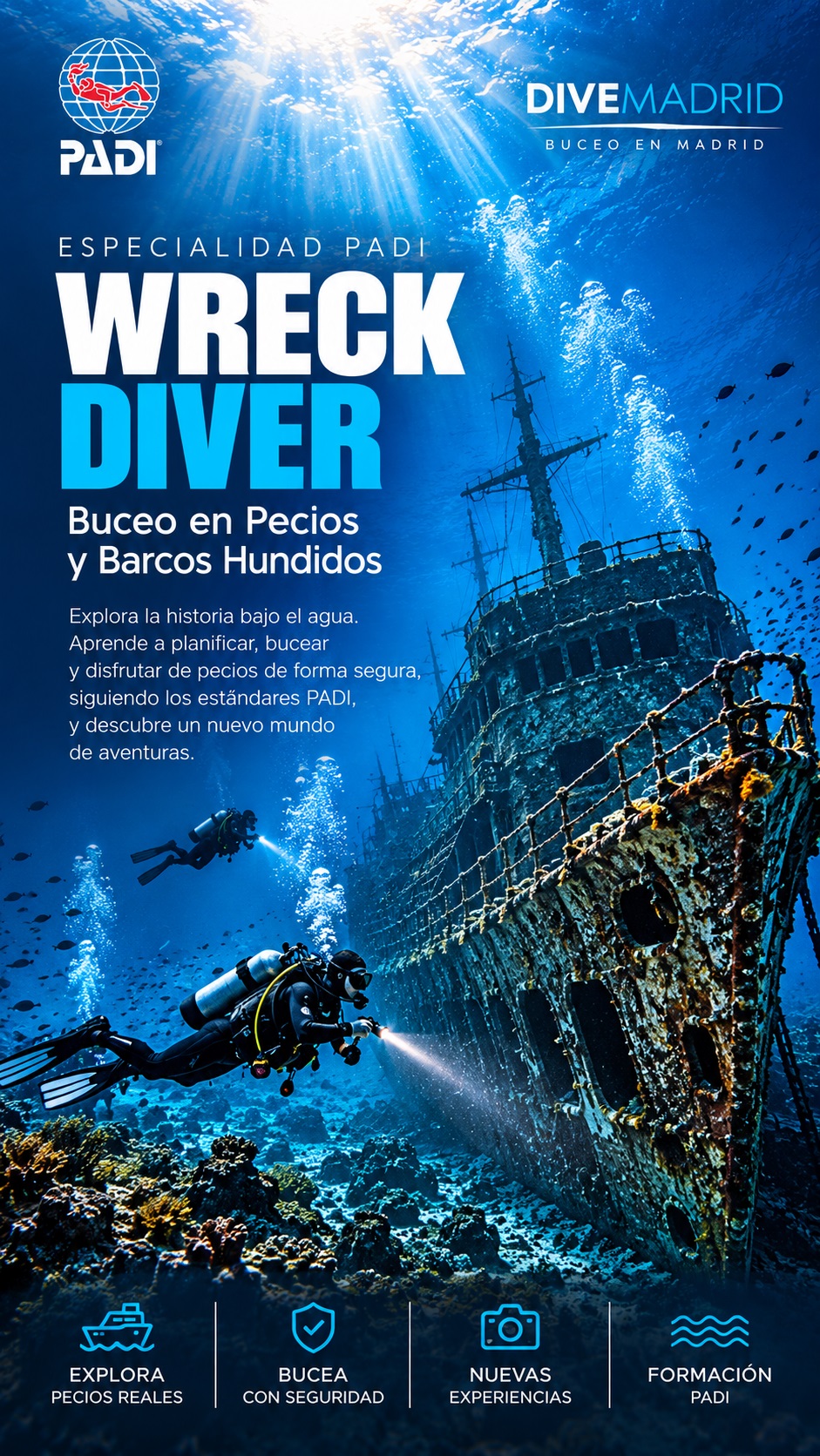 PADI WRECK DIVER - CURSO DE BUCEO EN PECIOS o BARCOS HUNDIDOS - DIVEMADRID